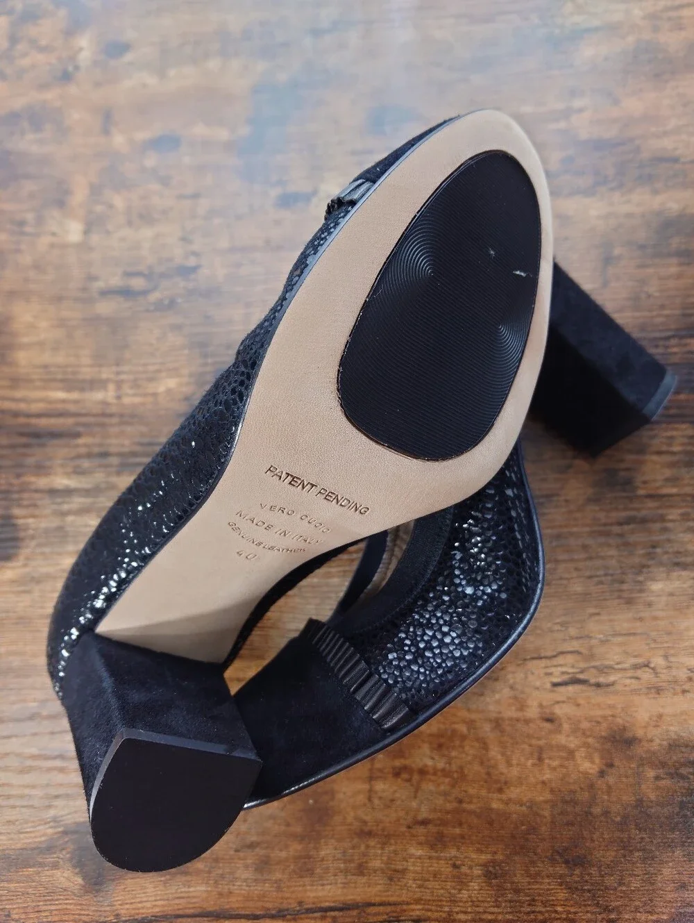 Anyi lu Handmade in Italy Black Leather Suede Block Heel Pumps EU 40 US 9